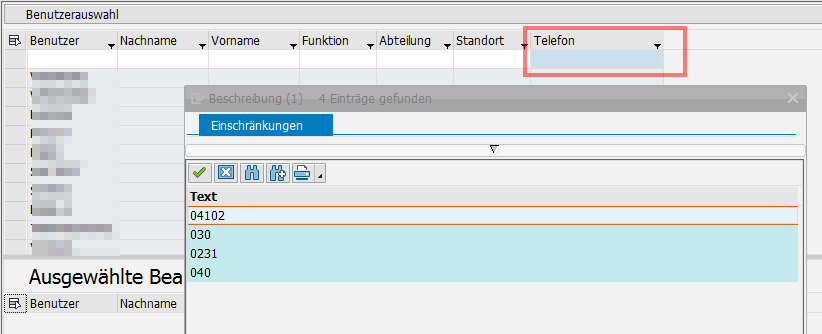 Popup für die Eingabehistorie