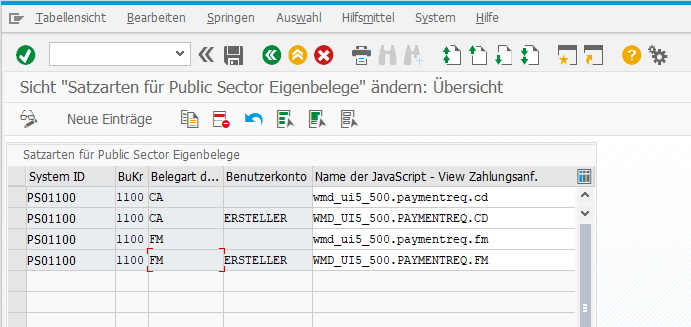 Customizing Eigenbeleg Tabelle /WMD/XF_PAYSET