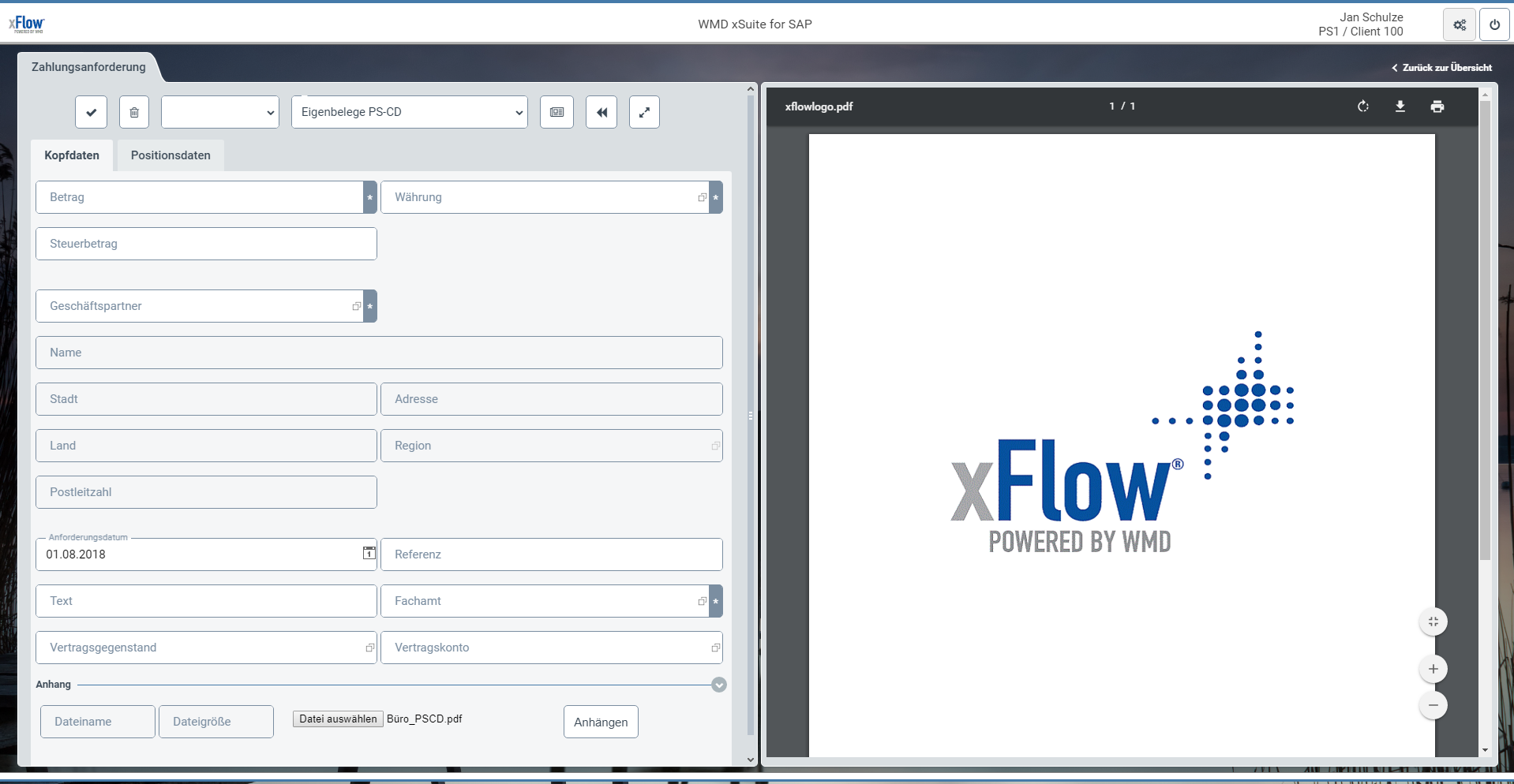 Eigenbeleg erstellen in xFlow Web
