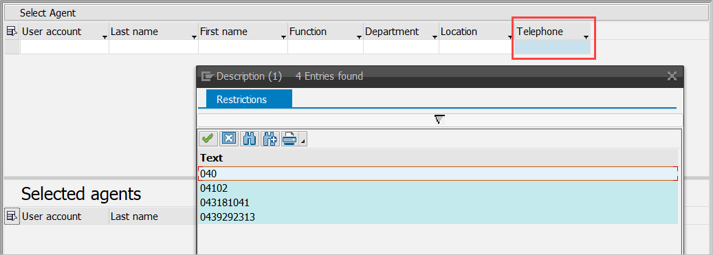 Input history pop-up window