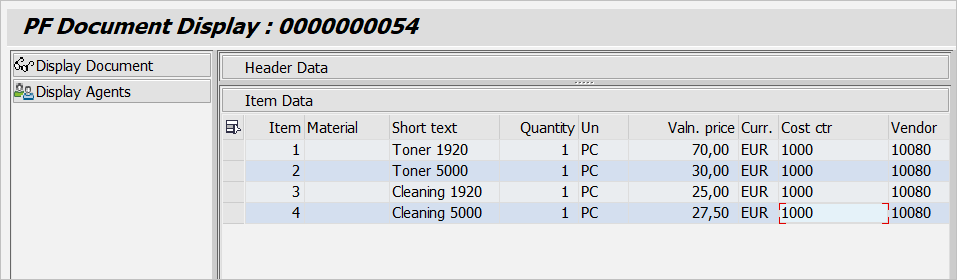 Display of source document (selection)