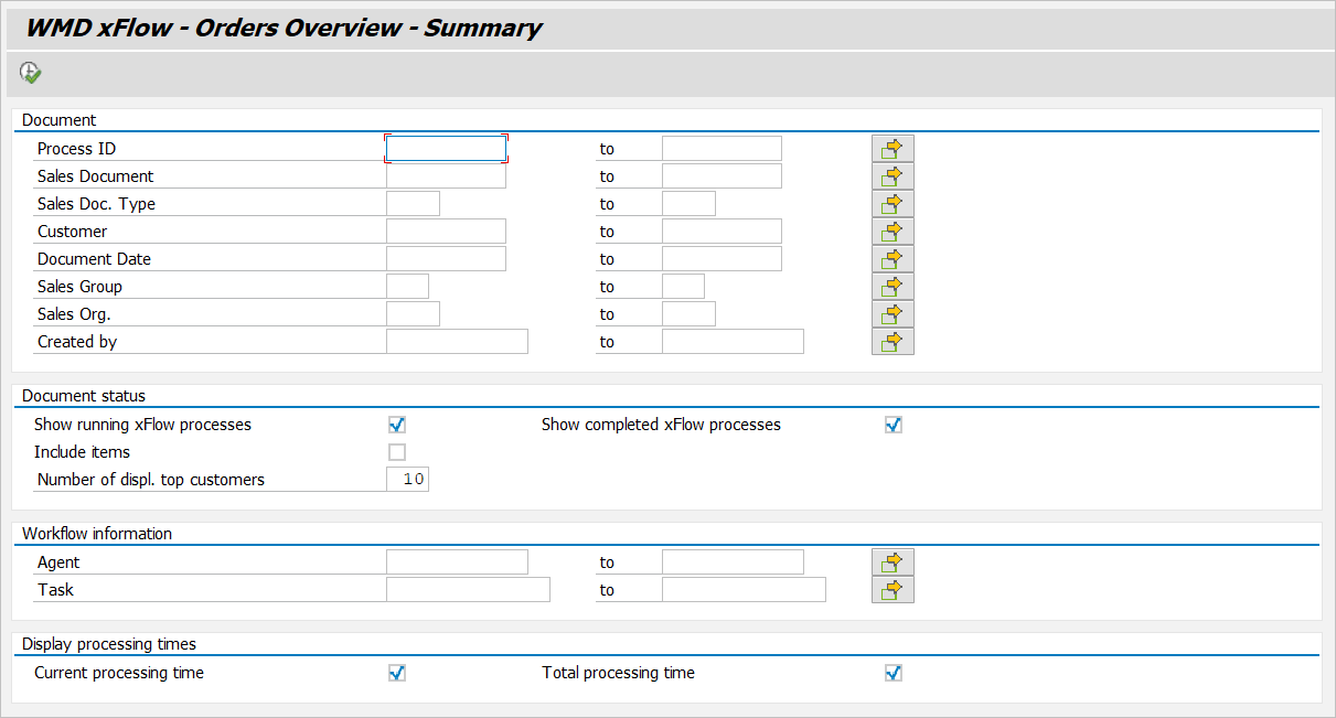 Selection screen of the SD request overview